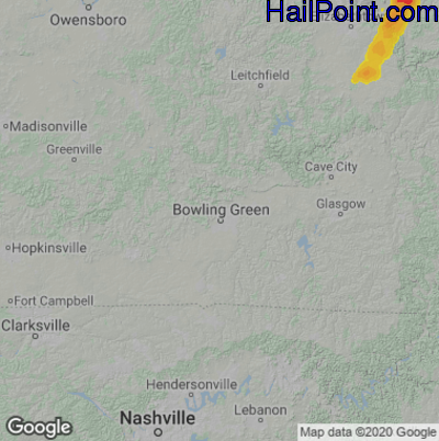 Hail Map for Bowling Green, KY Region on March 25, 2021
