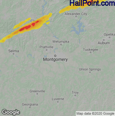 Hail Map for Montgomery, AL Region on March 26, 2021 