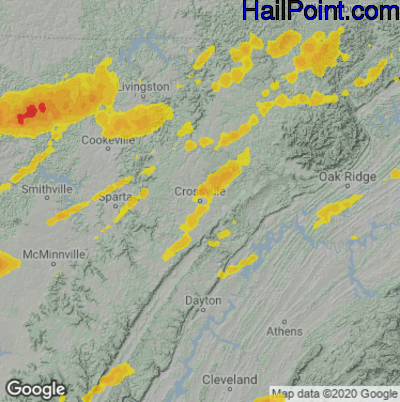Hail Map for Crossville, TN Region on March 27, 2021 