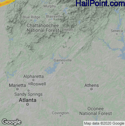 Hail Map for Gainsville, GA Region on March 27, 2021
