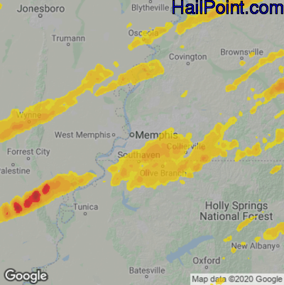 Hail Map for Memphis, TN Region on March 27, 2021