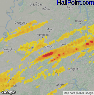 Hail Map for Jackson, TN Region on March 27, 2021 