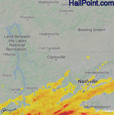 Hail Map for Clarksville, TN Region on March 27, 2021