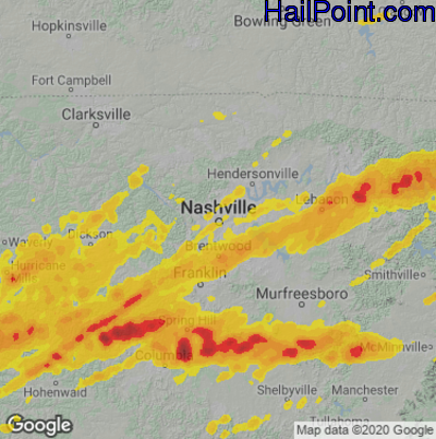 Hail Map for Nashville, TN Region on March 27, 2021
