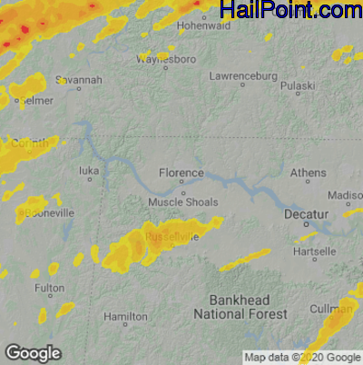 Hail Map for Florence, AL Region on March 27, 2021
