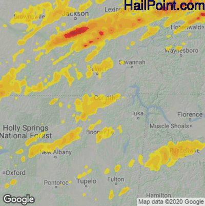 Hail Map for Corinth, MS Region on March 27, 2021