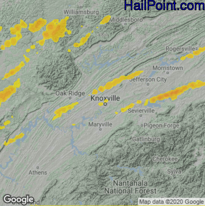 Hail Map for Knoxville, TN Region on March 27, 2021