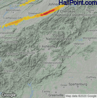 Hail Map for Asheville, NC Region on March 27, 2021