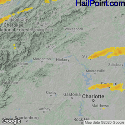 Hail Map for Hickory, NC Region on March 27, 2021
