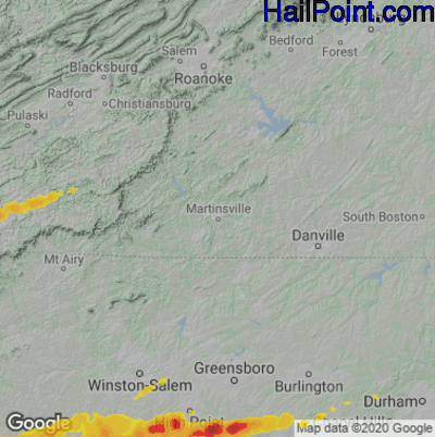 Hail Map for Martinsville, VA Region on March 27, 2021 