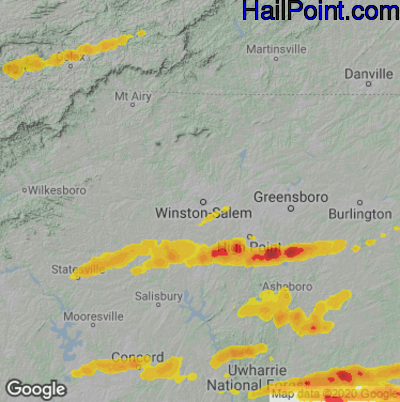 Hail Map for Winston-Salem, NC Region on March 27, 2021 