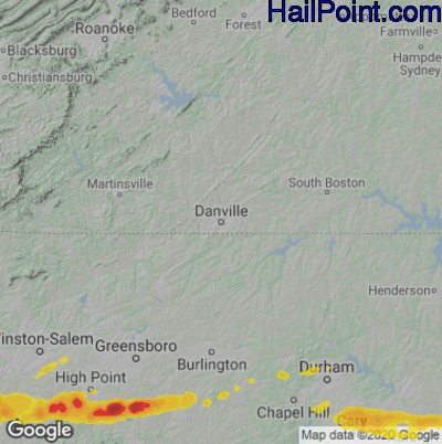 Hail Map for Danville, VA Region on March 27, 2021