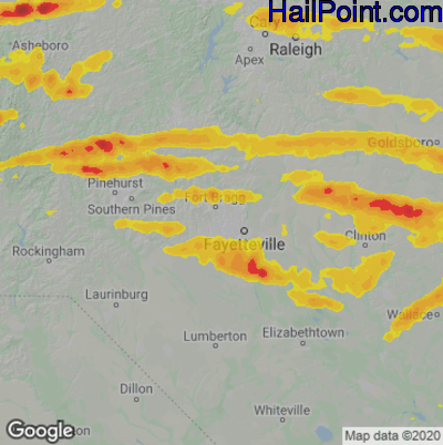 Hail Map for Fayetteville, NC Region on March 27, 2021 