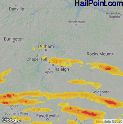 Hail Map for Raleigh, NC Region on March 27, 2021 