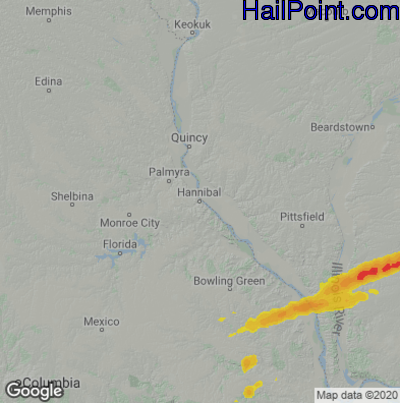 Hail Map for Hannibal, MO Region on March 27, 2021