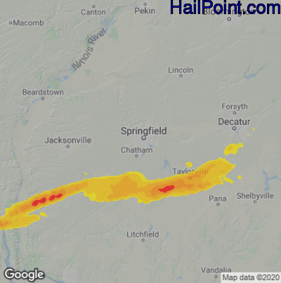 Hail Map for Springfield, IL Region on March 27, 2021