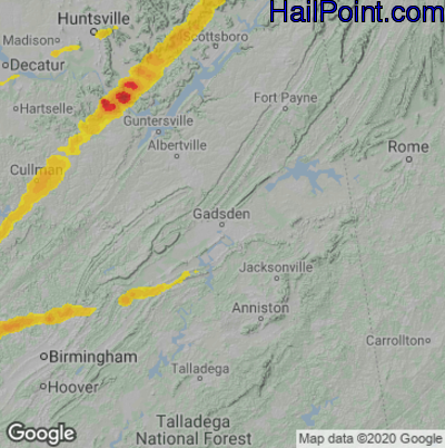 Hail Map for Gadsen, AL Region on March 27, 2021