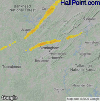 Hail Map for Birmingham, AL Region on March 27, 2021