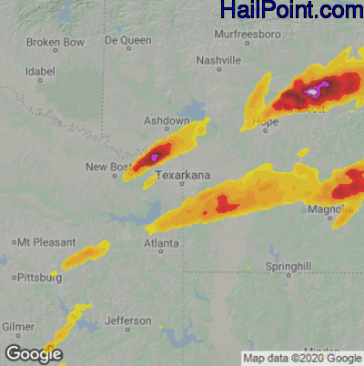 Hail Map for Texarkana, AR Region on March 27, 2021