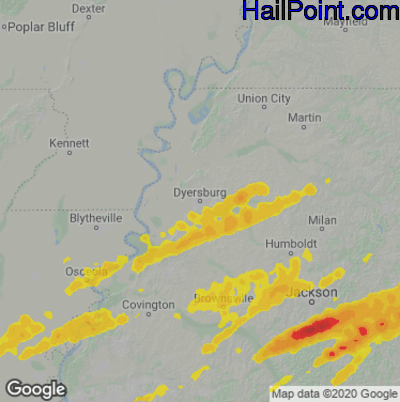 Hail Map for Dyersburg, TN Region on March 27, 2021