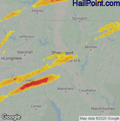 Hail Map for Shreveport, LA Region on March 27, 2021