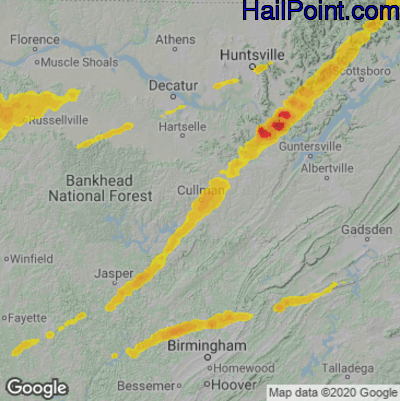 Hail Map for Cullman, AL Region on March 27, 2021 