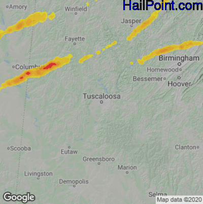 Hail Map for Tuscaloosa, AL Region on March 27, 2021