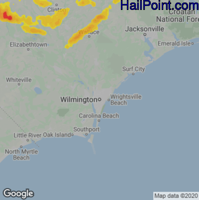 Hail Map for Wilmington, NC Region on March 27, 2021 