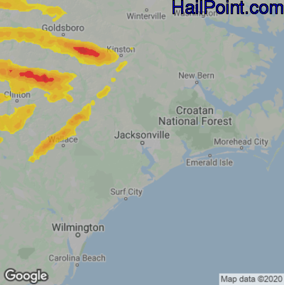 Hail Map for Jacksonville, NC Region on March 27, 2021