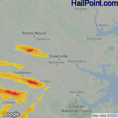 Hail Map for Greenville, NC Region on March 27, 2021 