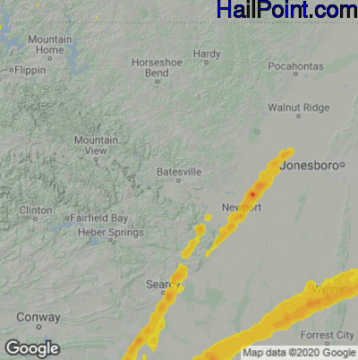 Hail Map for Batestville, AR Region on March 27, 2021
