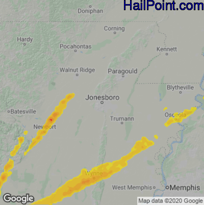 Hail Map for Jonesboro, AR Region on March 27, 2021
