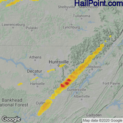 Hail Map for Huntsville, AL Region on March 27, 2021
