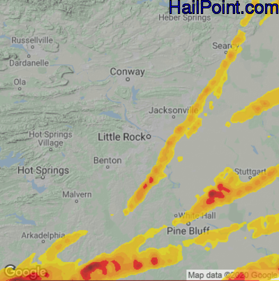 Hail Map for Little Rock, AR Region on March 27, 2021