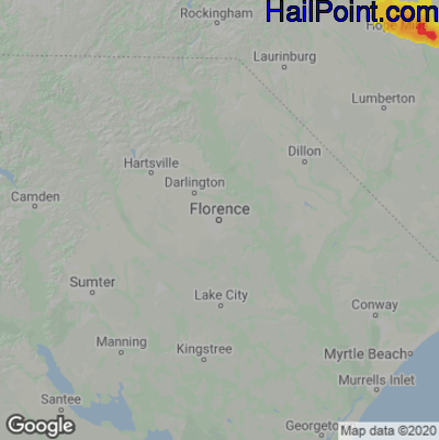 Hail Map for Florence, SC Region on March 27, 2021