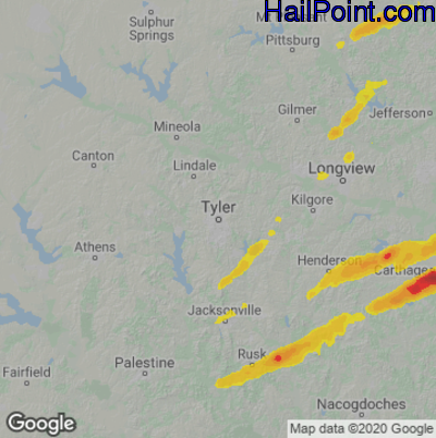 Hail Map for Tyler, TX Region on March 27, 2021 