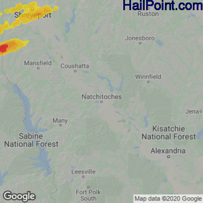 Hail Map for Nachitoches, LA Region on March 28, 2021