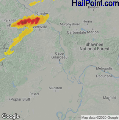 Hail Map for Cape Girardeau, MO Region on March 28, 2021