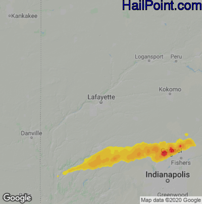Hail Map for Layfette, IN Region on March 28, 2021