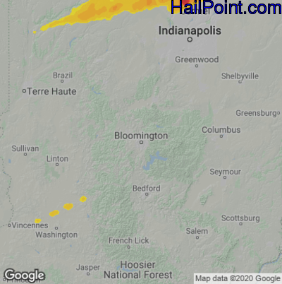 Hail Map for Bloomington, IN Region on March 28, 2021