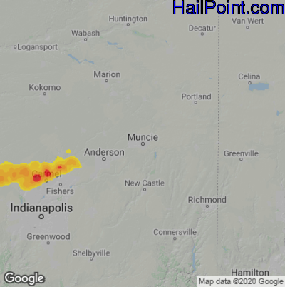 Hail Map for Muncie, IN Region on March 28, 2021