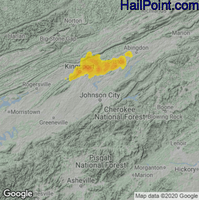 Hail Map for Johnson City, TN Region on March 28, 2021