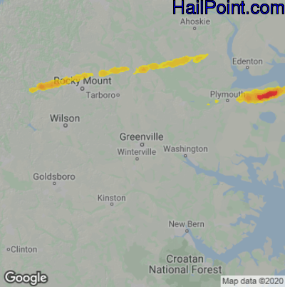Hail Map for Greenville, NC Region on March 28, 2021