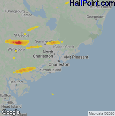 Hail Map for Charleston, SC Region on March 31, 2021