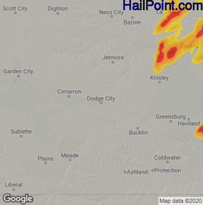 Hail Map for Dodge City, KS Region on April 6, 2021