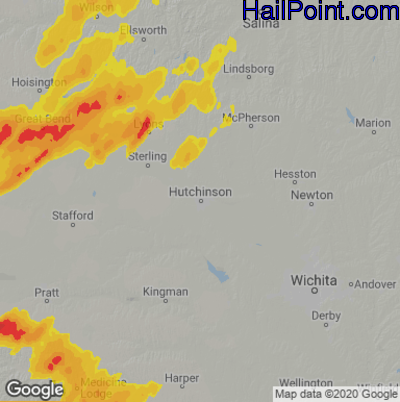 Hail Map for Hutchinson, KS Region on April 7, 2021