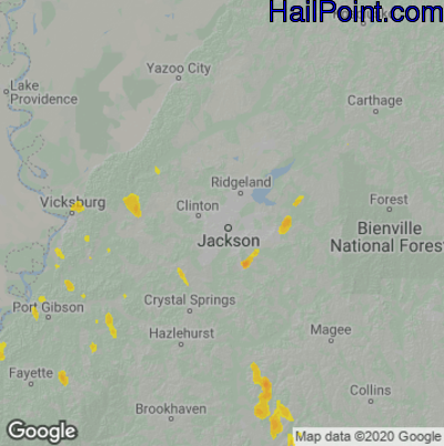 Hail Map for Jackson, MS Region on April 8, 2021