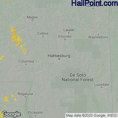 Hail Map for Hattiesburg, MS Region on April 8, 2021