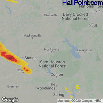 Hail Map for Huntsville, TX Region on April 8, 2021 