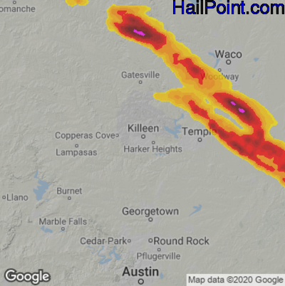 Hail Map for Killeen, TX Region on April 8, 2021